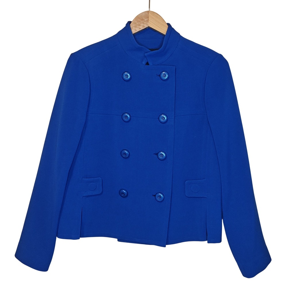 Rachel Roy Jacket Women 6 Cobalt Blue Double Breasted Mock Neck Tailored Stretch